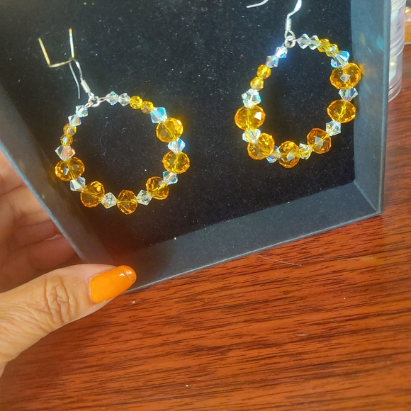 Swarovski Crystal Hoop Earrings Yellow-Orange & White Crystal. Blingy sexy - Picture 12 of 12